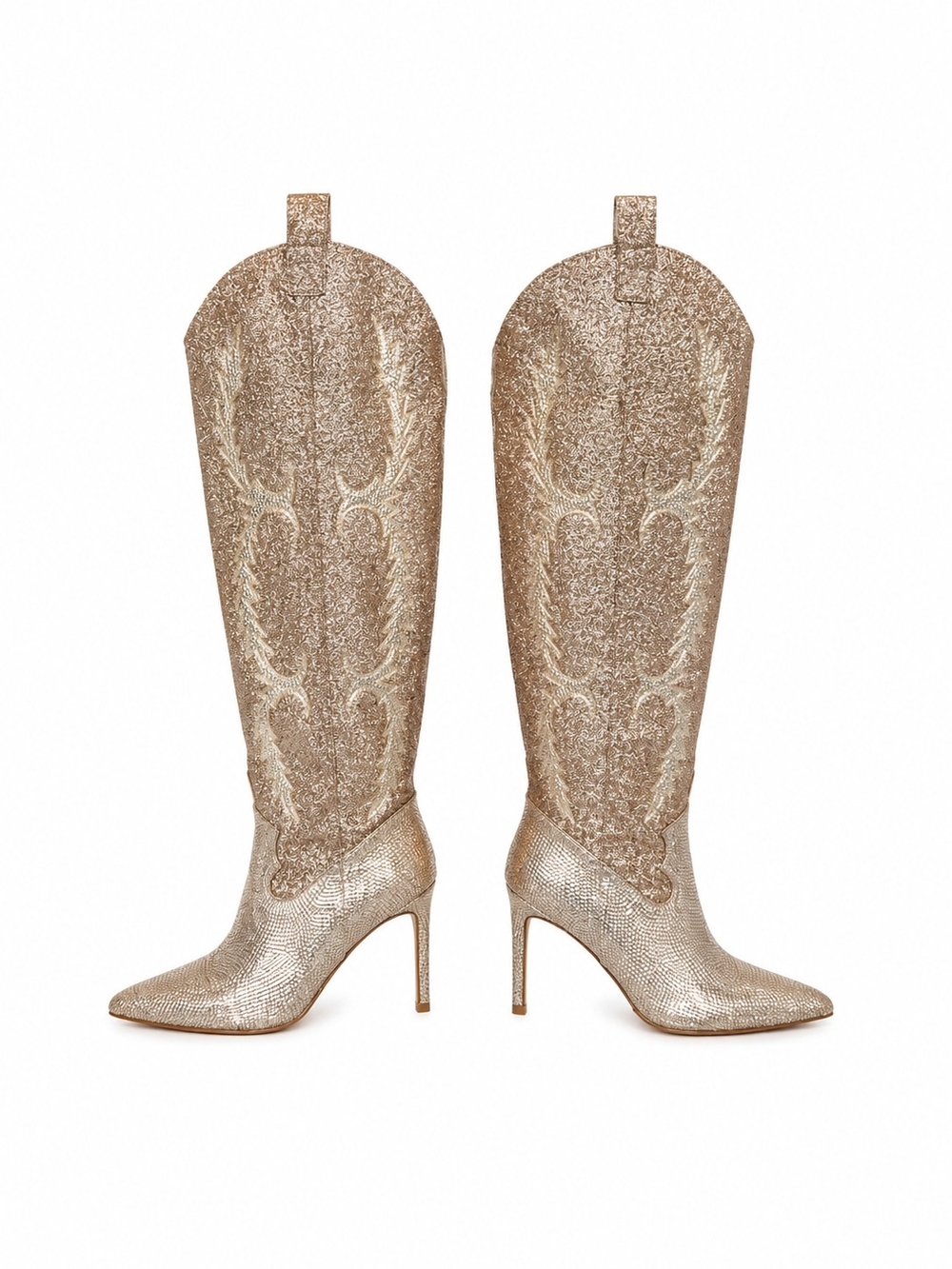 Gold Glitter Knee-High Stiletto Boots